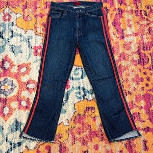 MOTHER Dark Blue Cropped Jeans with Red Stripes